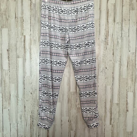 Jane and Bleecker Pajama Pants Small Pink Fair Isle Patch Pockets Soft Fleece - Picture 2 of 9